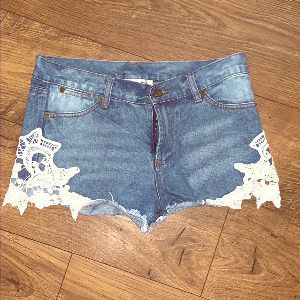 Denim crochet shorts